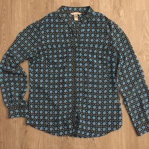 Banana Republic Blue Printed Sheer Blouse